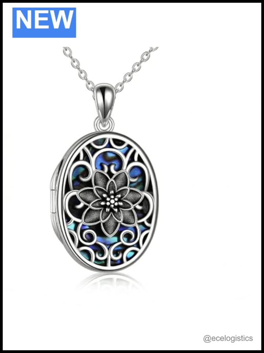 Lotus Locket Necklace 925 Sterling Silver Photo Pendant Gift for Women